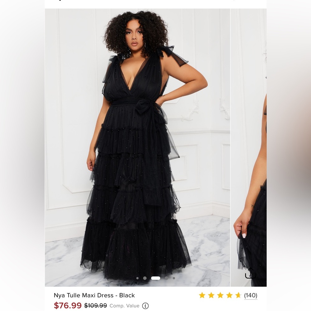 Fashion Nova Nya Tulle Black Plunge Maxi Gown